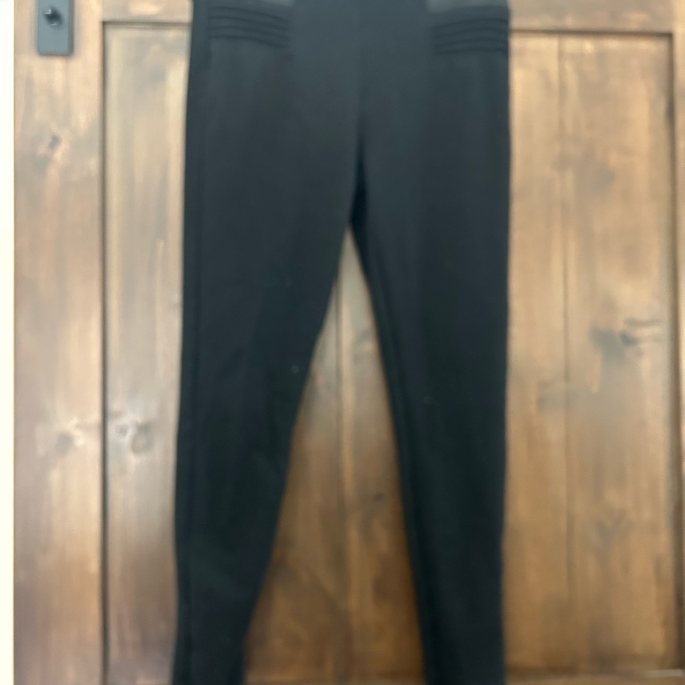 E405 Sapphire Red BLACK LEGGINGS pants Sz Sm